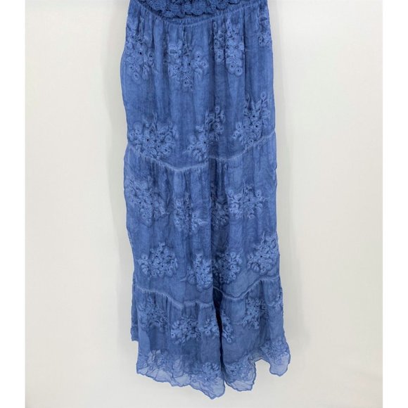 Guess Vanda Crochet V-neck Halter Silk Blend Long Dress Blue Womens Large - Picture 10 of 12